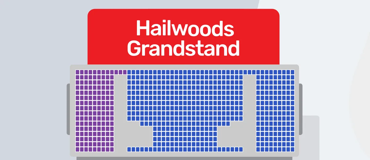 Hailwoods Grandstand seating plan: Category 2 in one end section, Category 3 in the rest